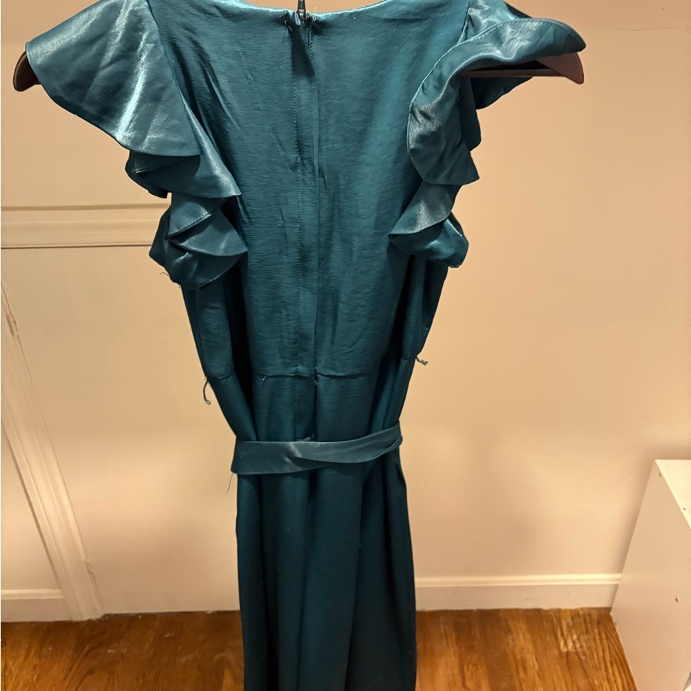 Girls Teal Backless Dress with Ruffle Sleeves
